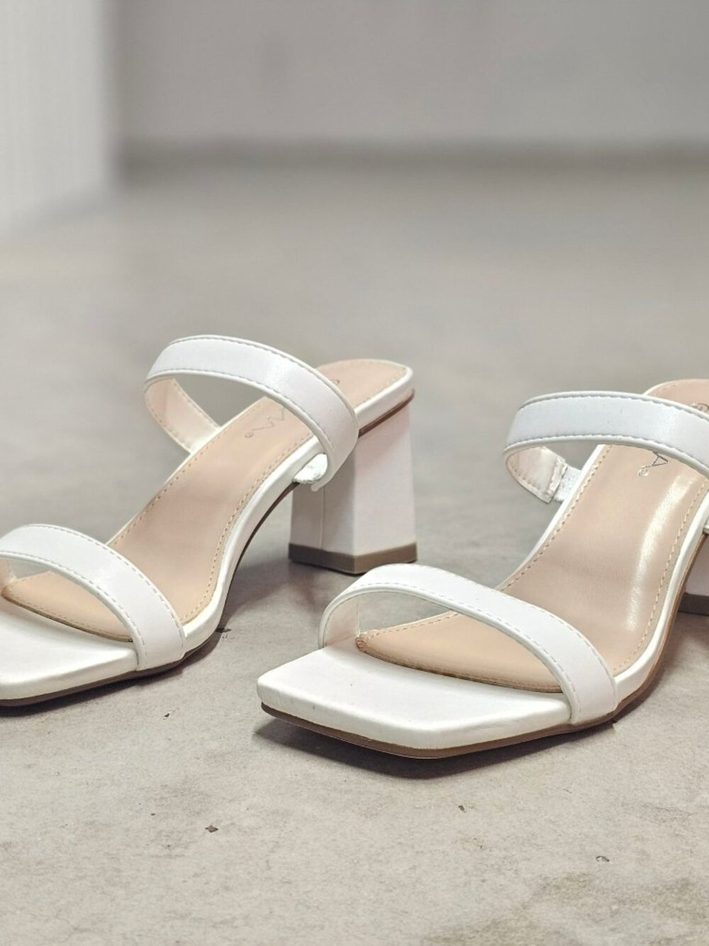 White Faux Leather Block Heel Sandals With Double Straps & Square Toe For Women - Picture 9 of 15